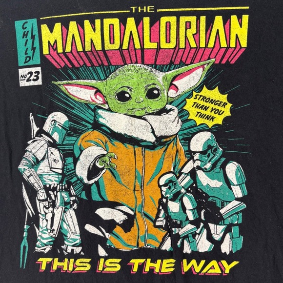 Star Wars Men's Mandalorian Graphic T-Shirt Black Comic Baby Yoda Tee Size M - Picture 6 of 8